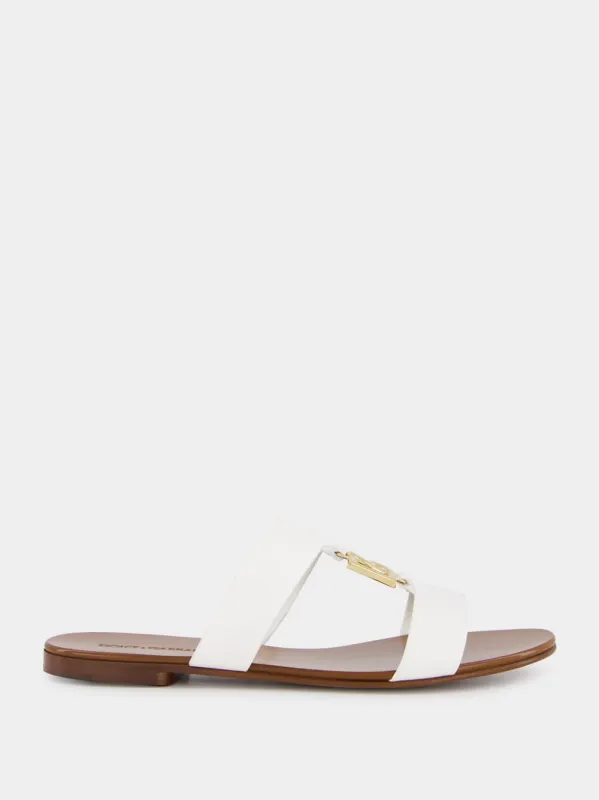 DG Logo White Calfskin Sliders made by Fashion Clinic