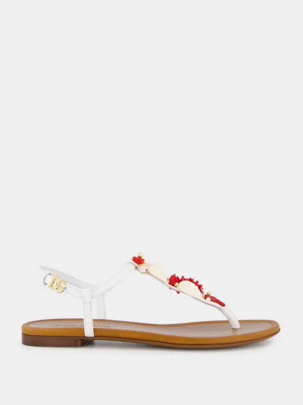 Coral Embroidery Nappa Leather Thong Sandals sold by Fashion Clinic