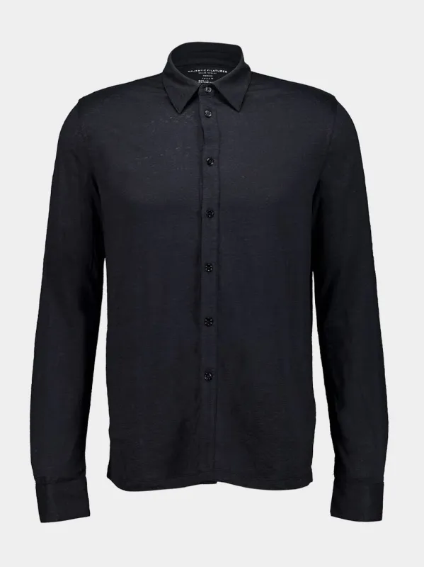 Black Linen Long-Sleeved Shirt sold by Fashion Clinic