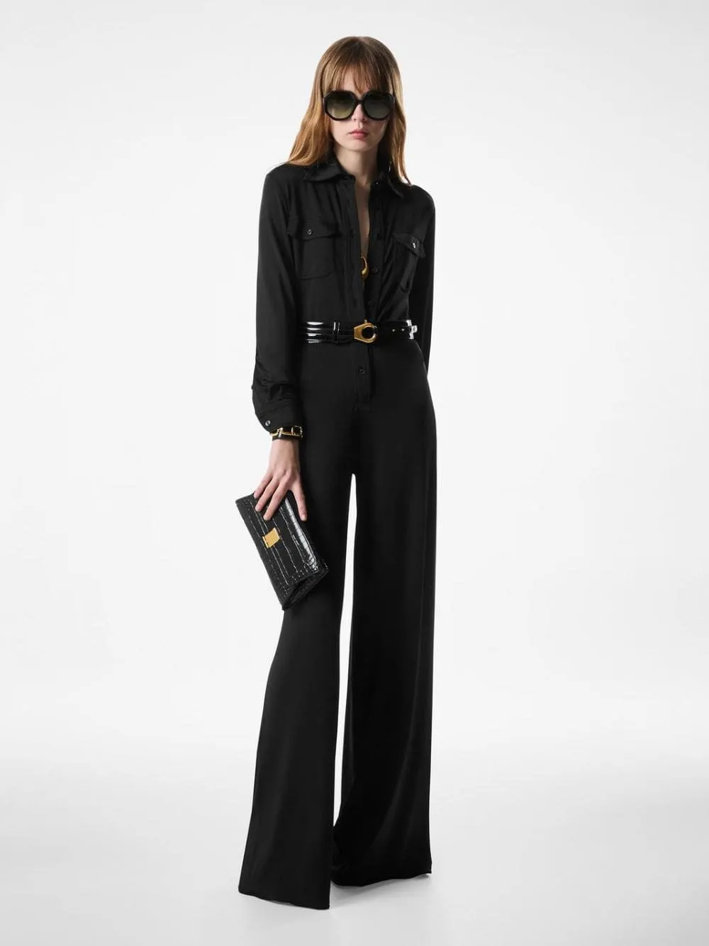 Black Satin Stretch Jersey Jumpsuit sold by Fashion Clinic