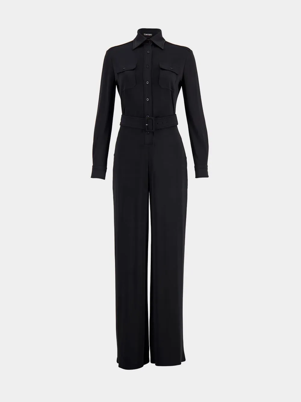 Black Satin Stretch Jersey Jumpsuit sold by Fashion Clinic product image thumbnail 2