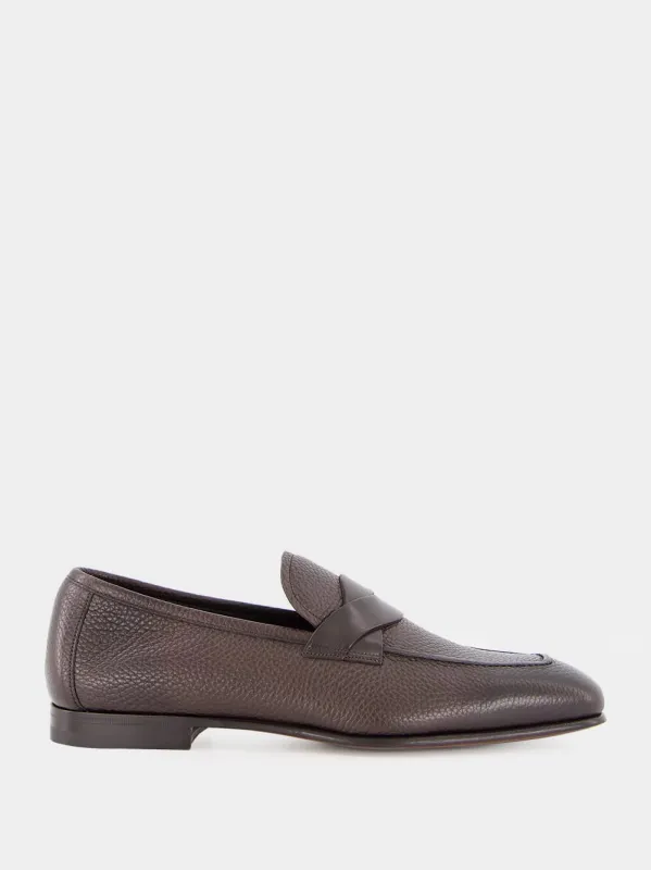 Brown Grain Leather Twisted Band Loafers sold by Fashion Clinic