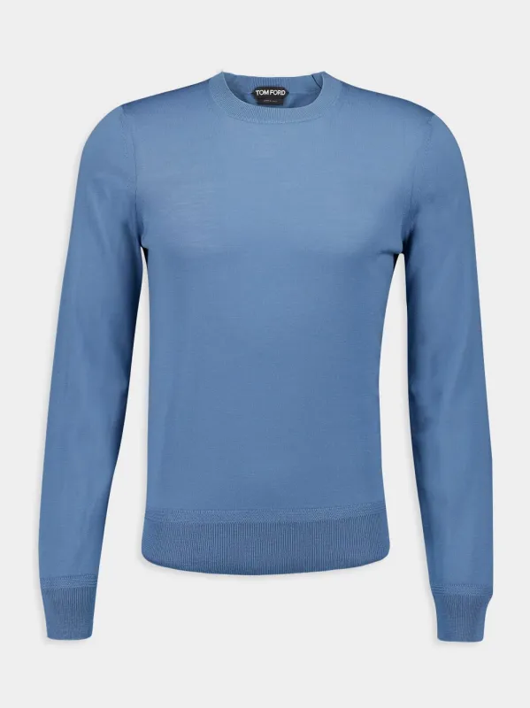 Pale Blue Fine Gauge Merino Sweater sold by Fashion Clinic