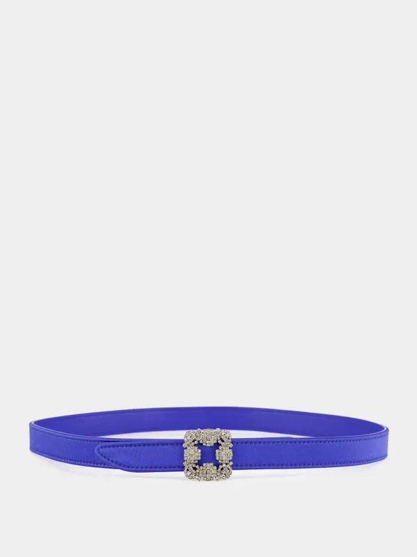 Blue Hangisi Belt Mini Satin Crystal Buckled Belt made by Manolo Blahnik