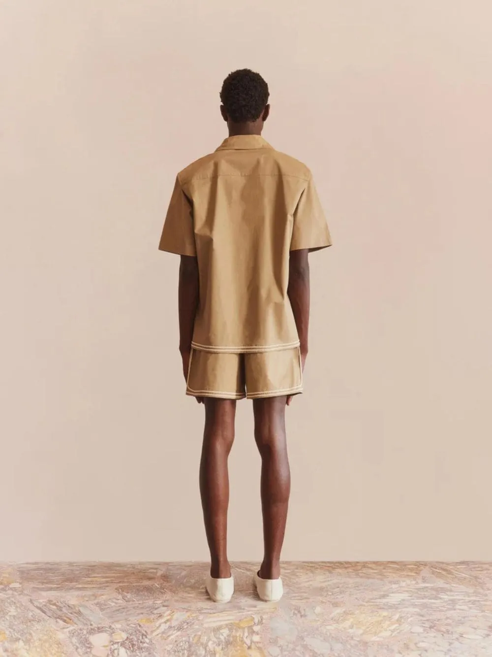 Beige Braided Cord Camp Collar Shirt sold by Fashion Clinic product image thumbnail 4