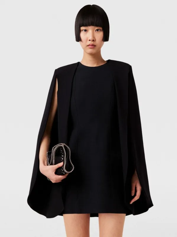 Black Round Neck Cape Mini Dress sold by Fashion Clinic
