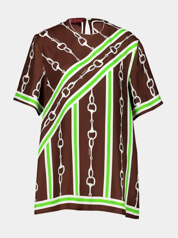 Horsebit Stripe Silk Top sold by Fashion Clinic