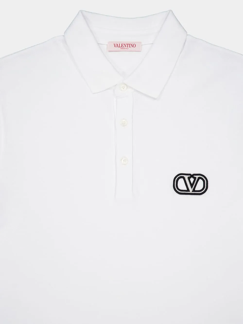White Cotton Piqué Polo Shirt with Vlogo sold by Fashion Clinic product image thumbnail 3