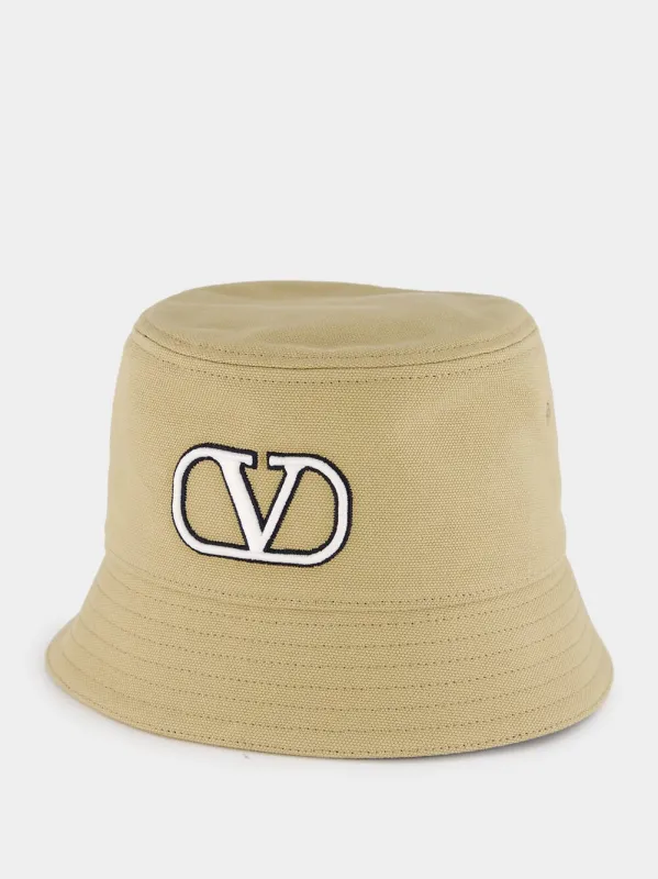 Beige Cotton Bucket Hat with VLogo made by Valentino Garavani