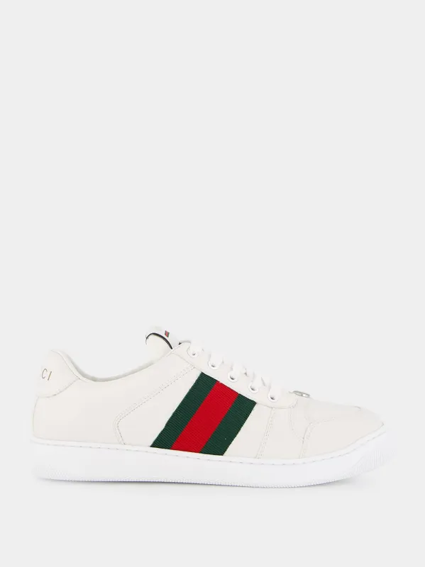 White Leather Screener Sneaker sold by Fashion Clinic
