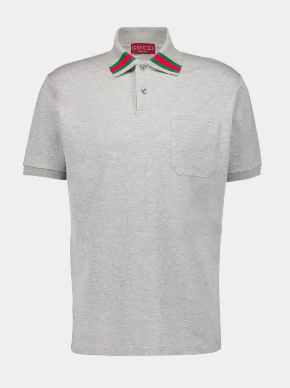 Grey Cotton Polo Shirt with Web sold by Fashion Clinic