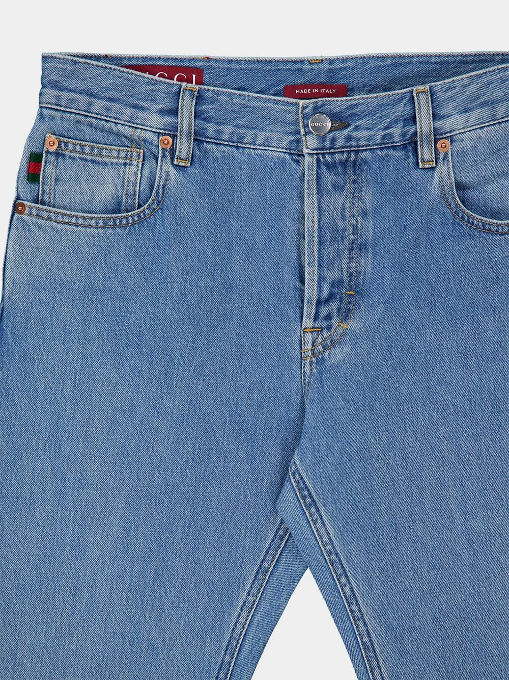 Blue Washed Denim Jeans with Web Detail sold by Fashion Clinic product image thumbnail 3