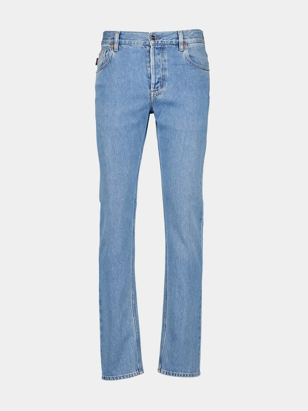 Blue Washed Denim Jeans with Web Detail sold by Fashion Clinic