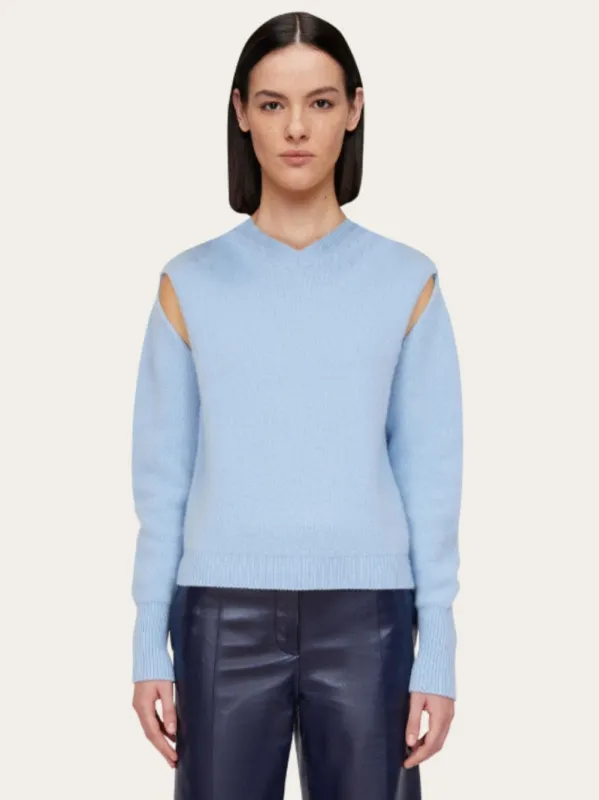 Light Blue Layered Cashmere Sweater sold by Fashion Clinic