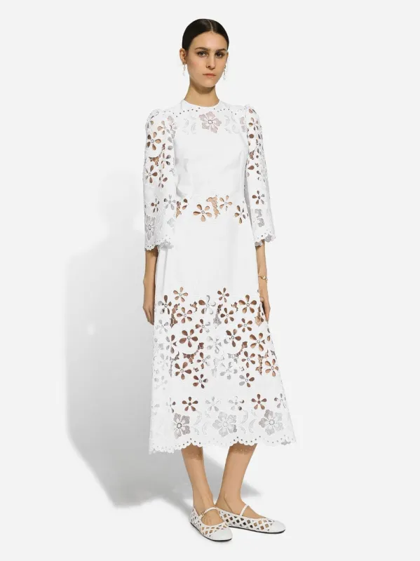 White Cotton Calf-Length Dress with Cut-Out Detailing sold by Fashion Clinic