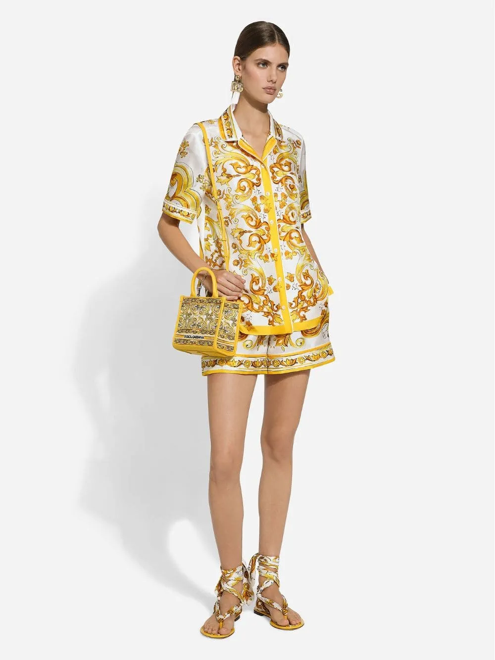 Majolica Print Short-Sleeved Silk Twill Shirt sold by Fashion Clinic