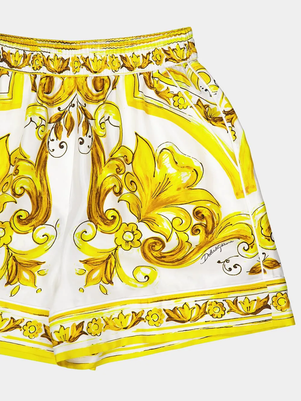 Yellow Majolica Print Silk Twill Shorts sold by Fashion Clinic product image thumbnail 5