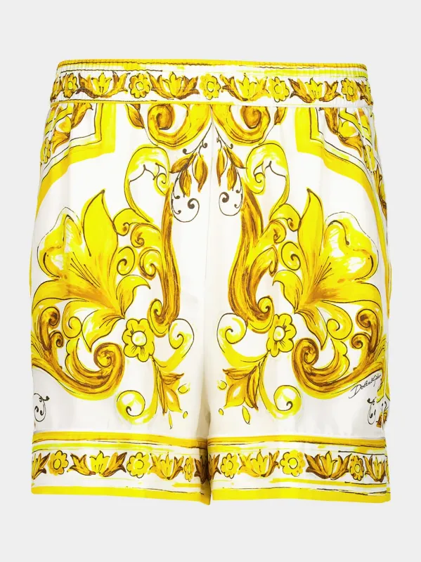 Yellow Majolica Print Silk Twill Shorts sold by Fashion Clinic