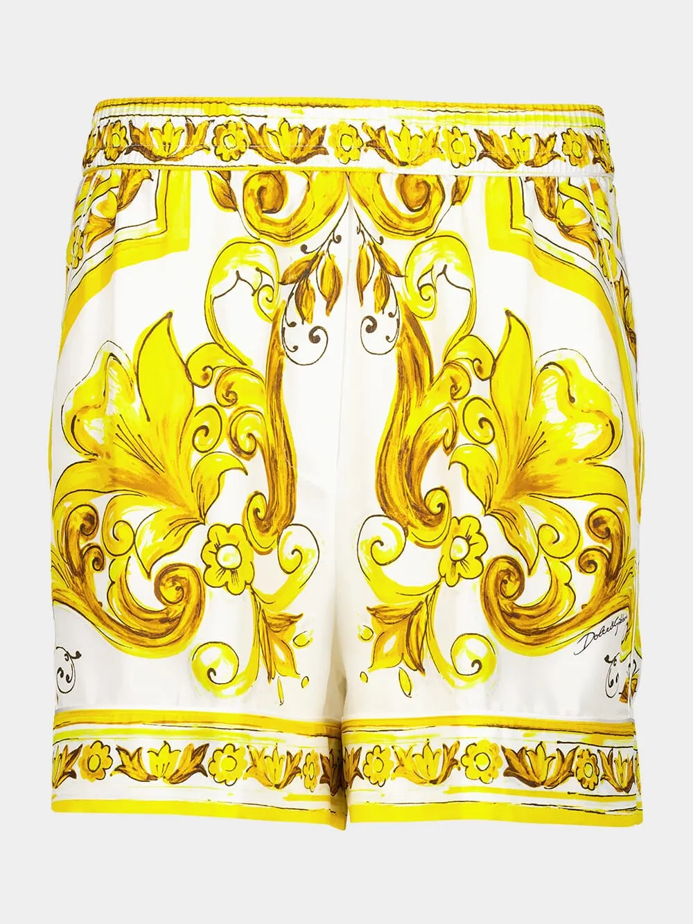 Yellow Majolica Print Silk Twill Shorts sold by Fashion Clinic