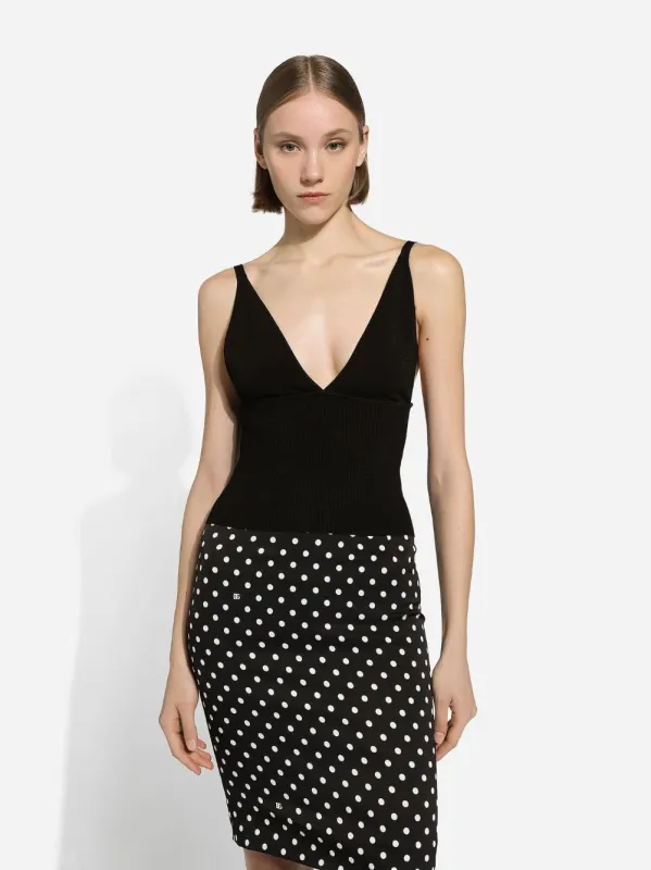 Black Viscose-Knit Vest Top sold by Fashion Clinic