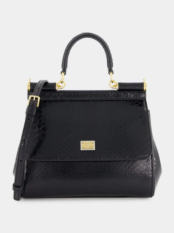 Black Medium Python Sicily Bag sold by Fashion Clinic