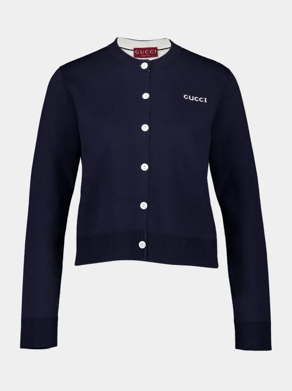 Blue Wool Jacquard Cardigan sold by Fashion Clinic