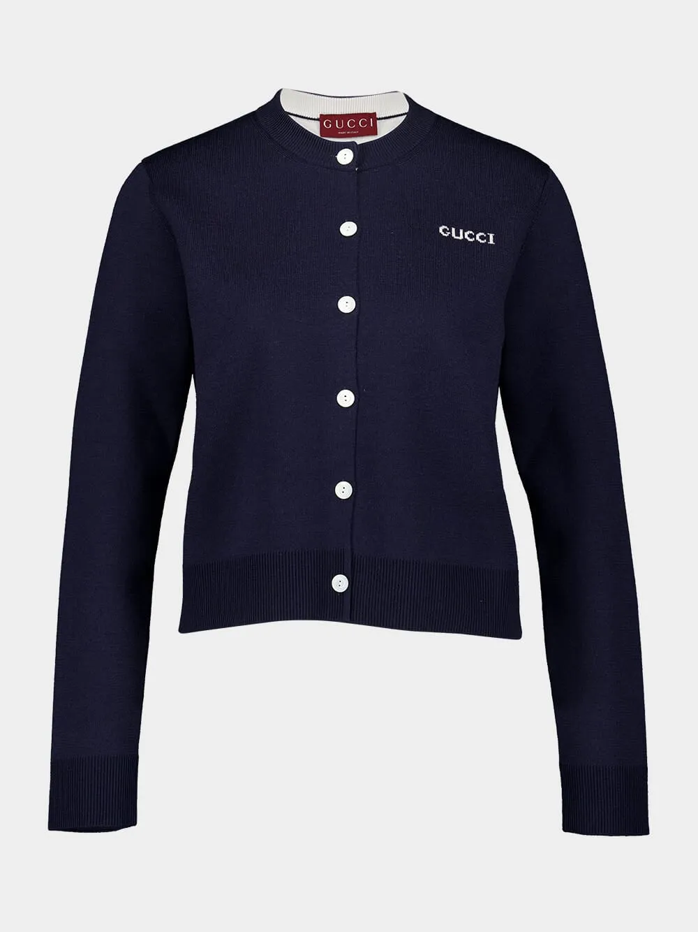 Blue Wool Jacquard Cardigan sold by Fashion Clinic