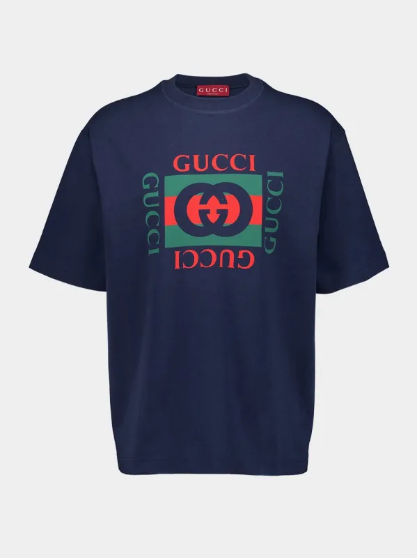 Navy Cotton T-Shirt with Print sold by Fashion Clinic
