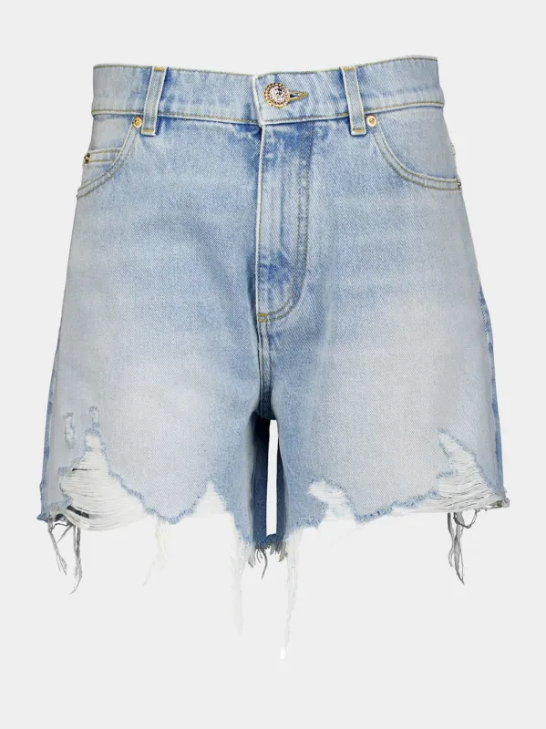 Light Blue Denim High-Waisted Shorts sold by Fashion Clinic