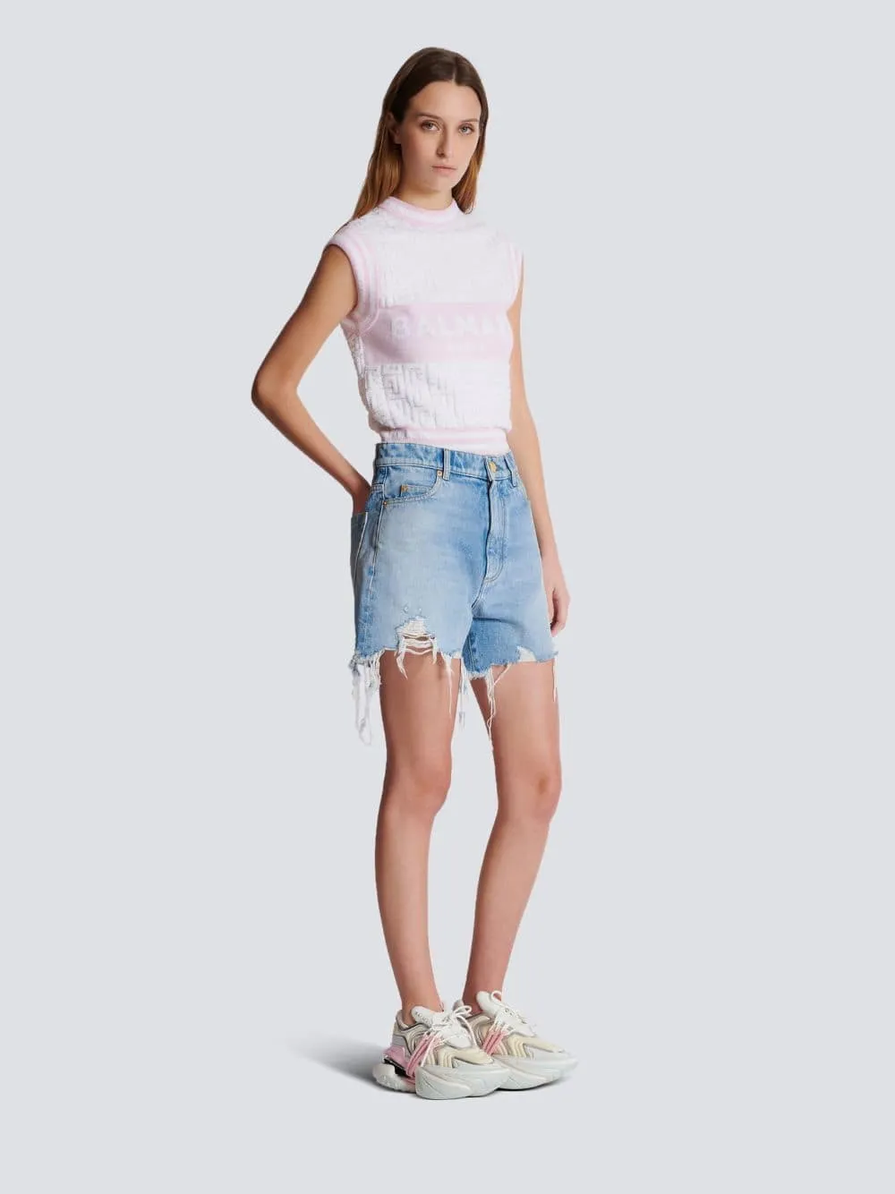 Light Blue Denim High-Waisted Shorts sold by Fashion Clinic product image thumbnail 2