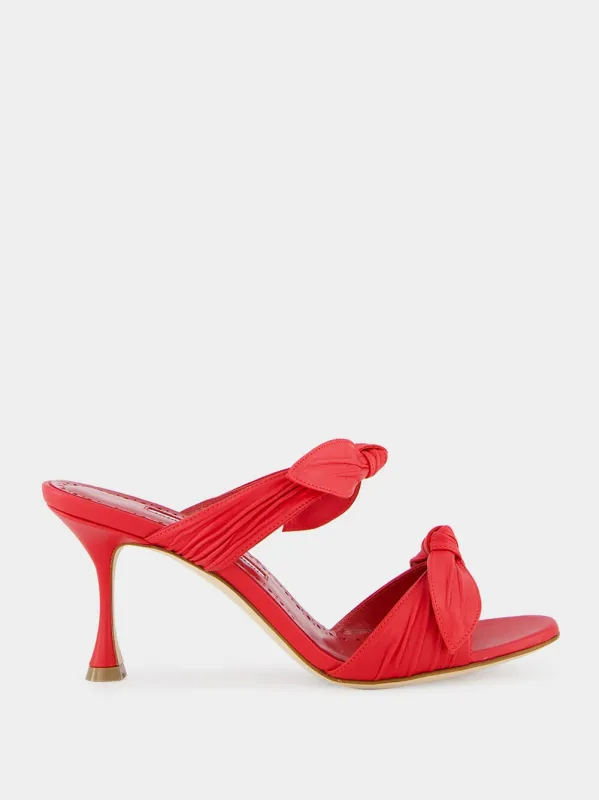 Lollo Red Nappa Leather Bow Detail 70mm Mules sold by Fashion Clinic