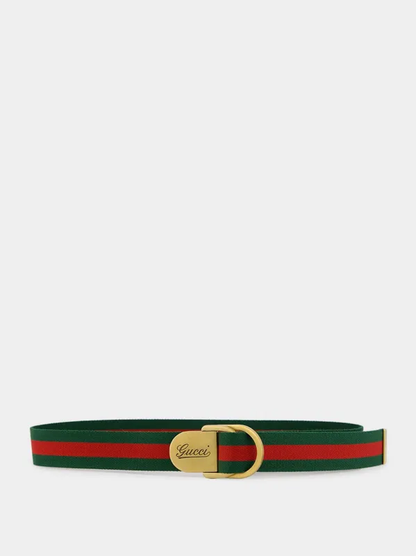 Web Wide Belt with Gucci Script Buckle sold by Fashion Clinic