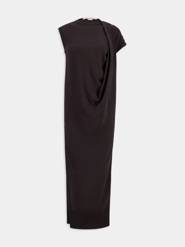 Chocolate Brown Asymmetric Draped Maxi Dress sold by Fashion Clinic