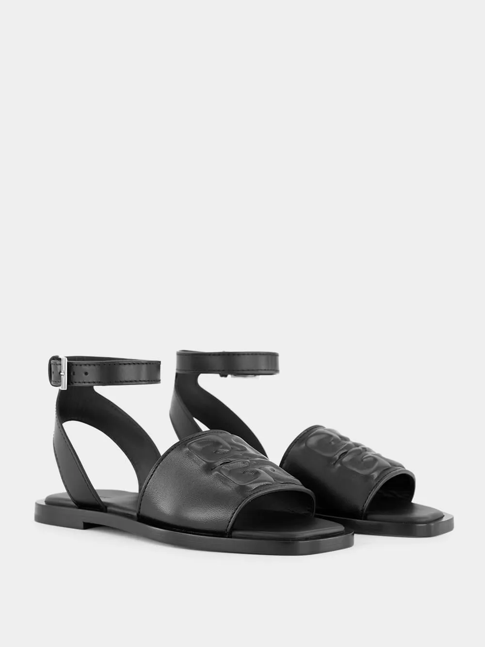 Black Logo Detailed Leather Sandals sold by Fashion Clinic product image thumbnail 3