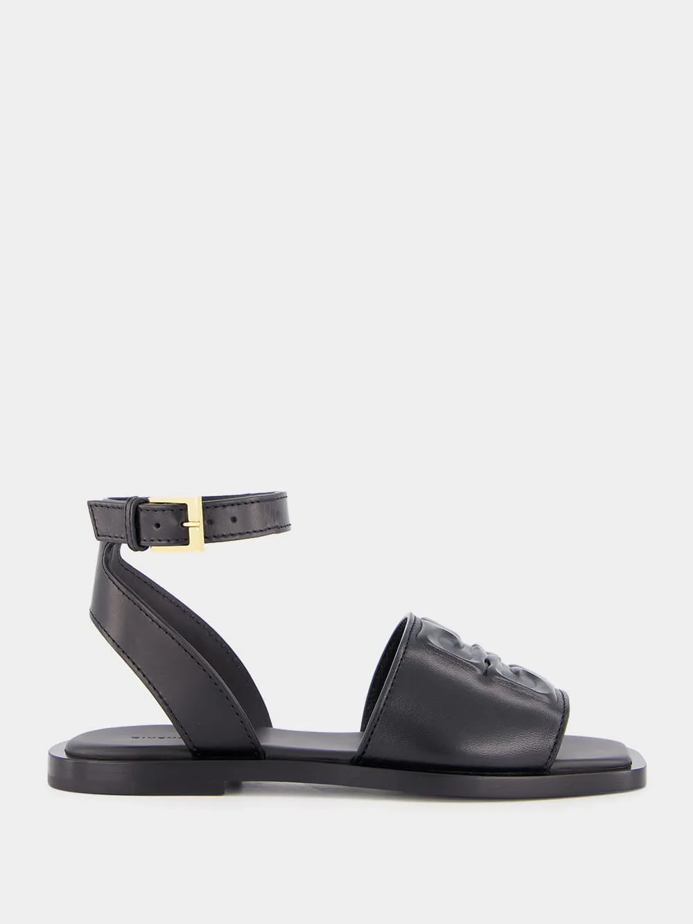 Black Logo Detailed Leather Sandals sold by Fashion Clinic