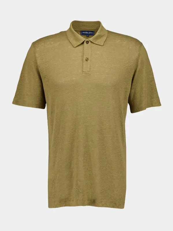 Spinach Mello Linen Polo sold by Fashion Clinic