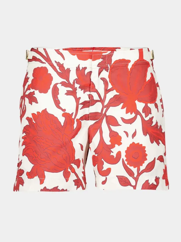 Dragonflower Red Setter Swim Shorts made by Orlebar Brown