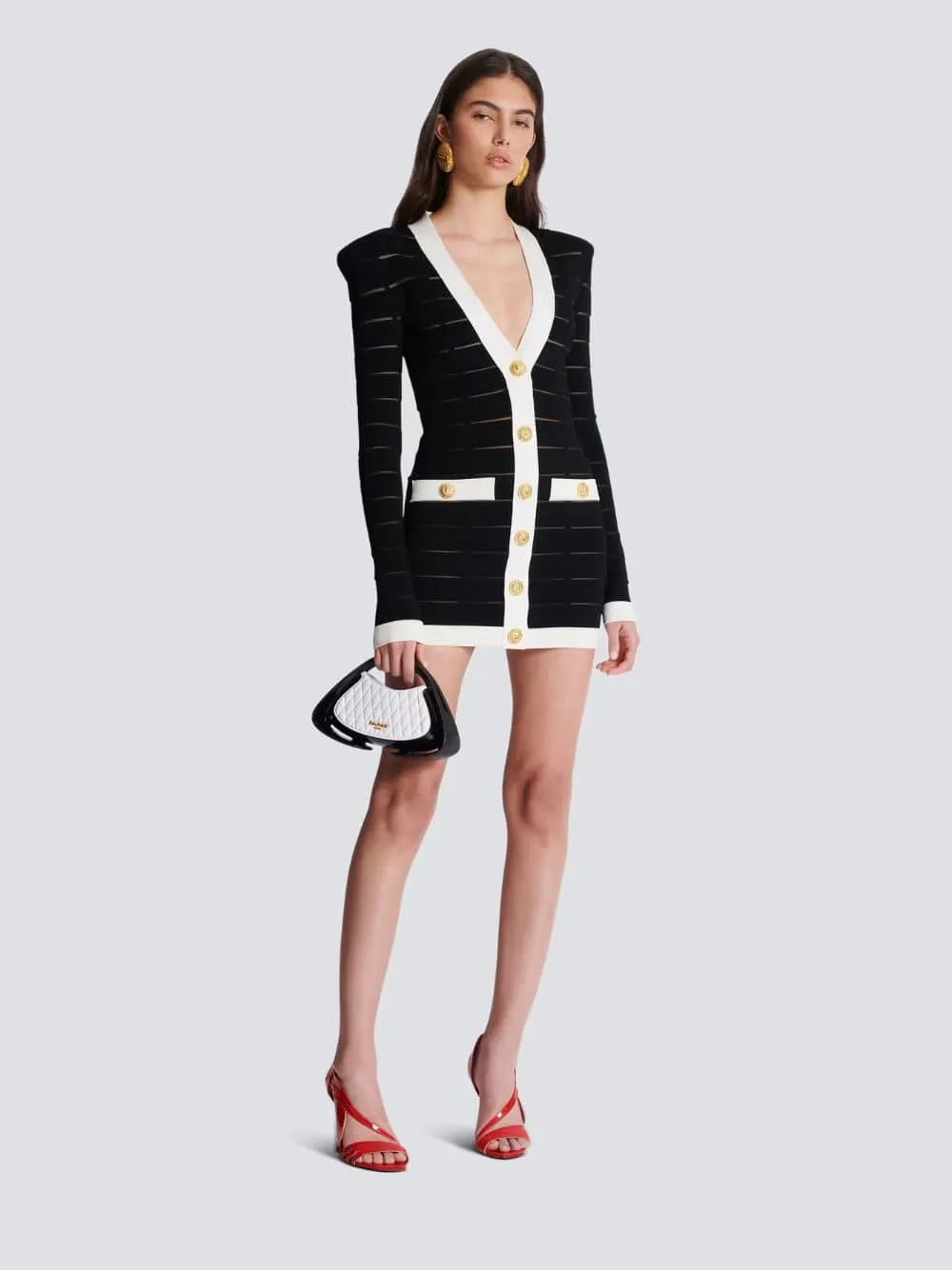 Two-Tone Knit Dress with Buttons sold by Fashion Clinic