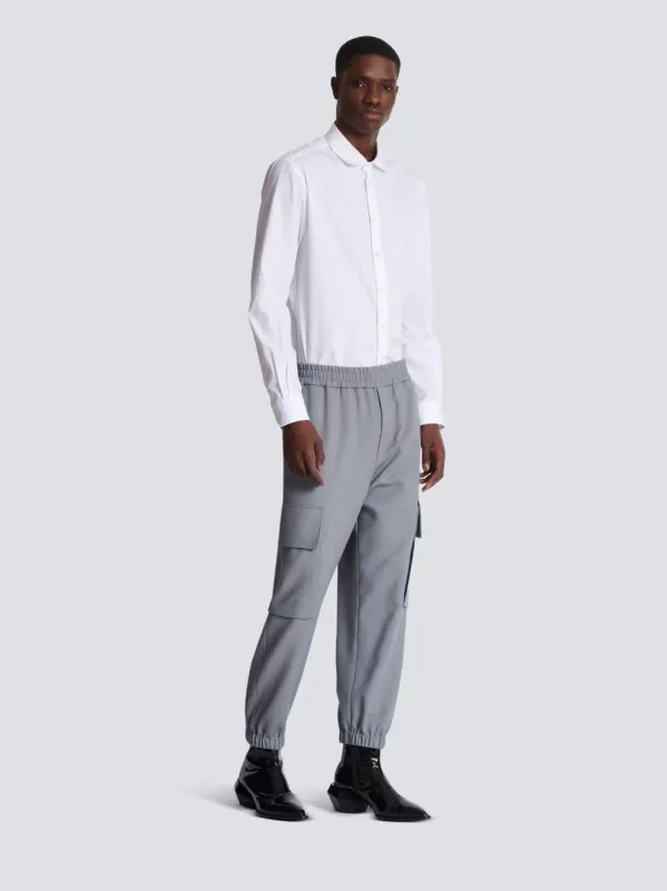 Grey Double Crepe Wool Cargo Trousers made by Balmain