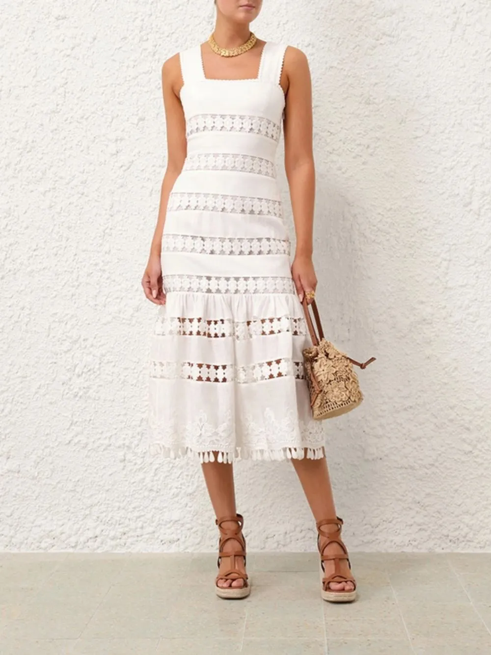 Ivory Pop Trimmed Midi Dress sold by Fashion Clinic