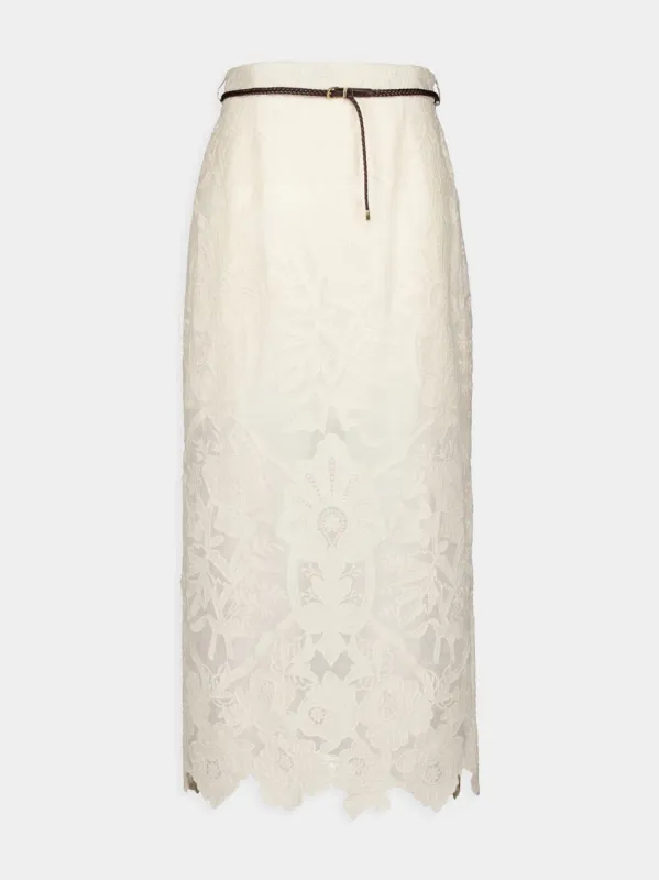 Ottie Embroidered Linen Skirt sold by Fashion Clinic