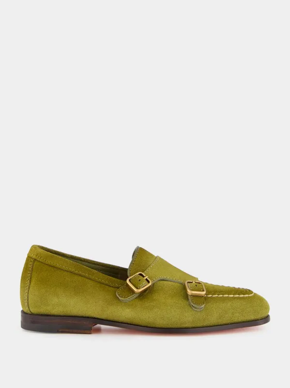 Olive Suede Monk Strap Loafers sold by Fashion Clinic