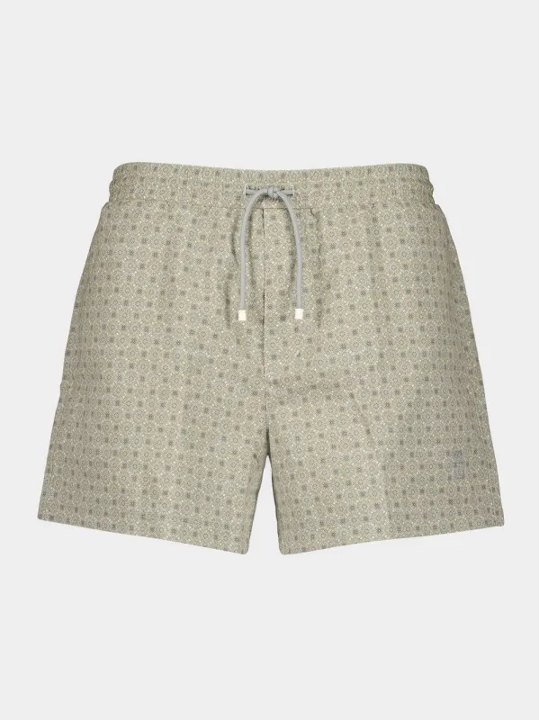Sage Geometric Swim Shorts sold by Fashion Clinic