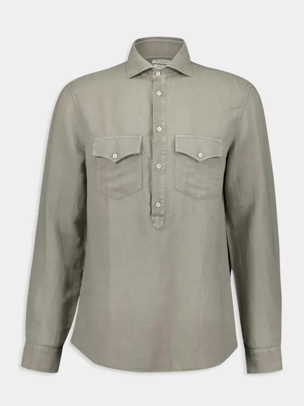 Sage Linen-Cotton Shirt sold by Fashion Clinic