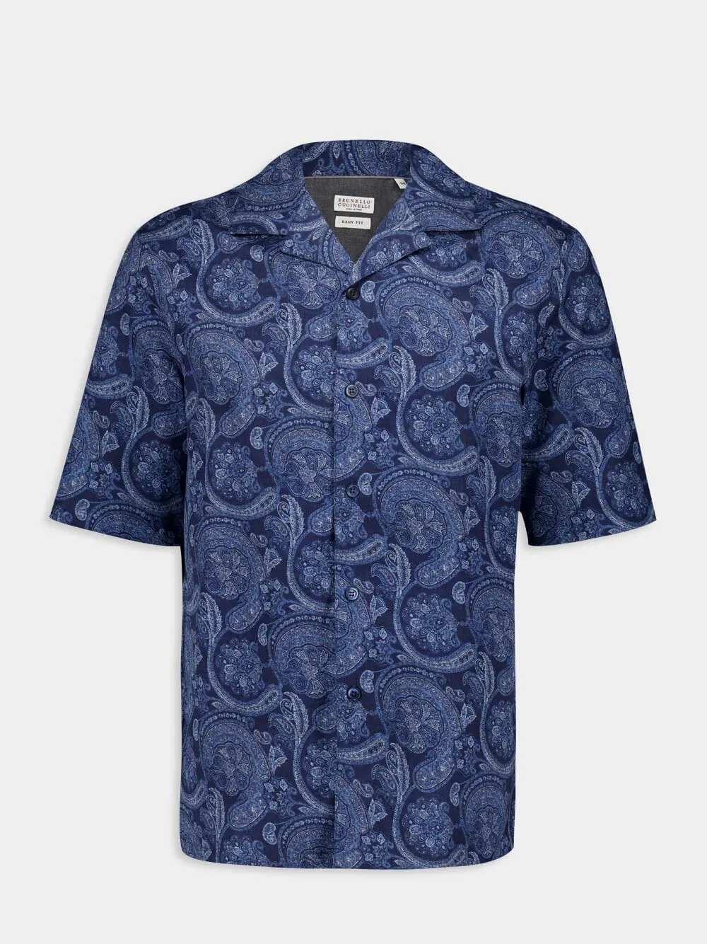 Marine Paisley Linen Camp Collar Shirt sold by Fashion Clinic