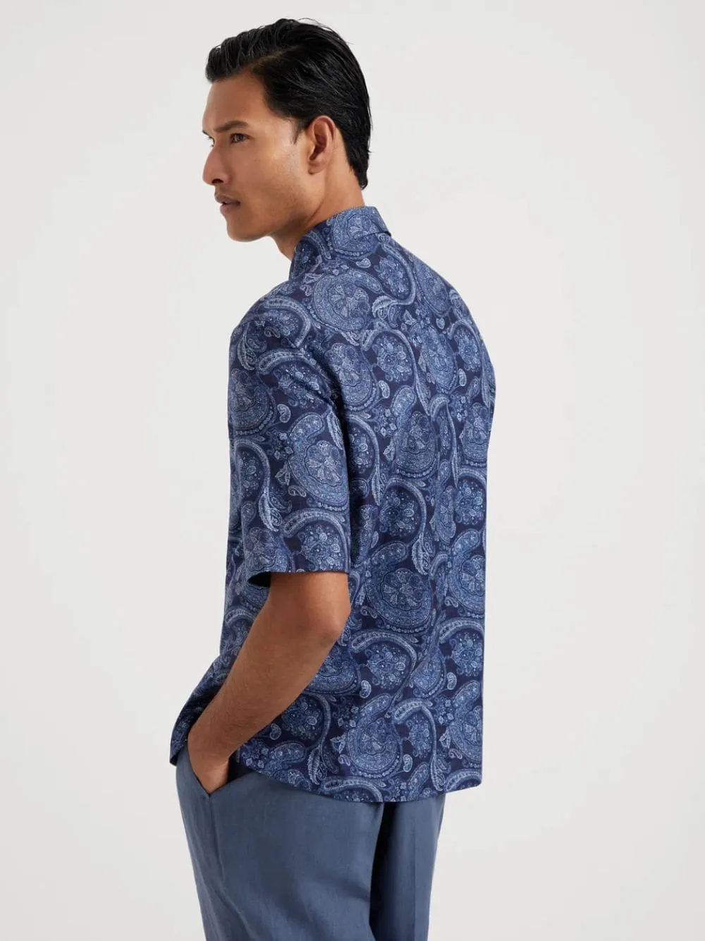 Marine Paisley Linen Camp Collar Shirt sold by Fashion Clinic product image thumbnail 4