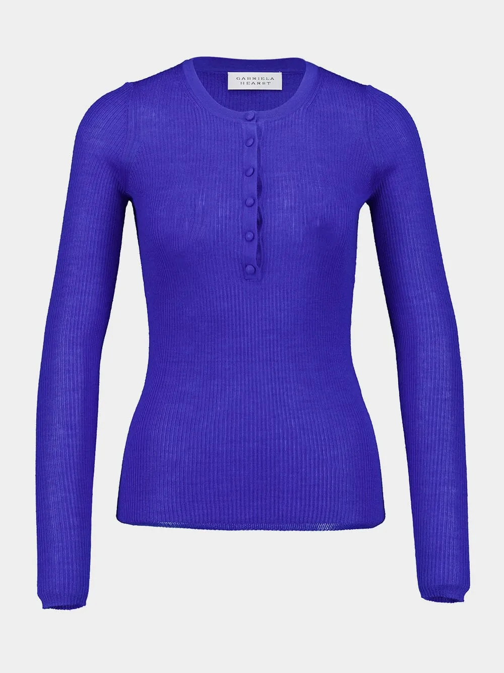 Sapphire Cashmere-Silk Henley Top sold by Fashion Clinic