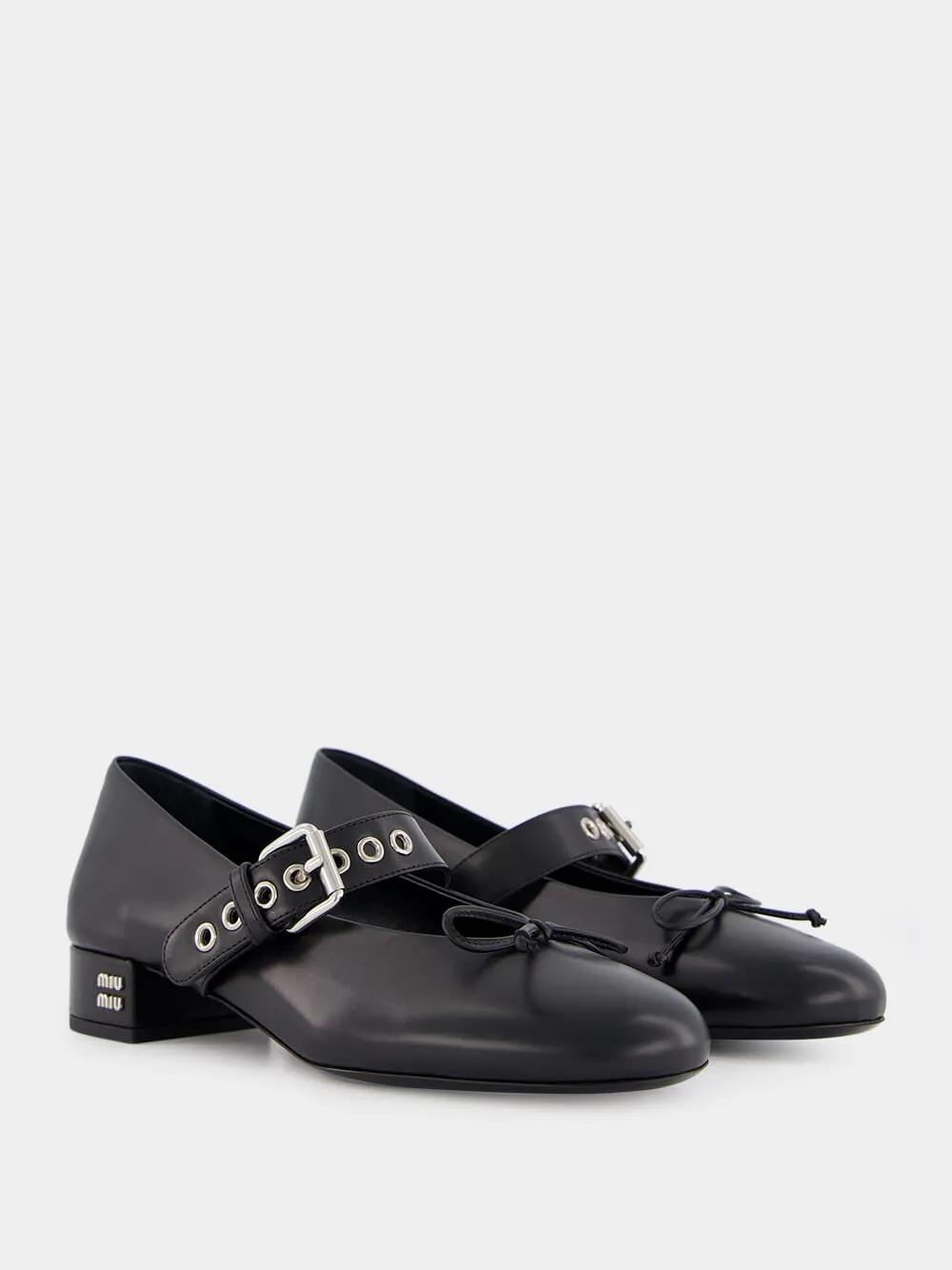 Black Buckled Leather Ballerina Shoes sold by Fashion Clinic product image thumbnail 3