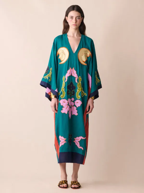 Cinnabar Linen Dress With Embroidered Patches sold by Fashion Clinic