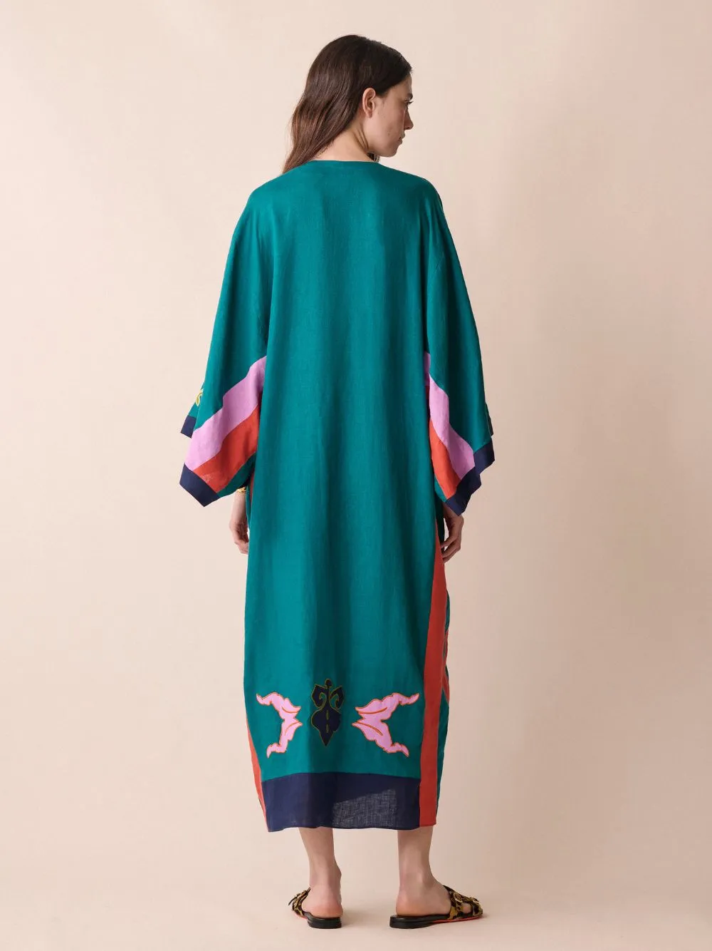 Cinnabar Linen Dress With Embroidered Patches sold by Fashion Clinic product image thumbnail 5